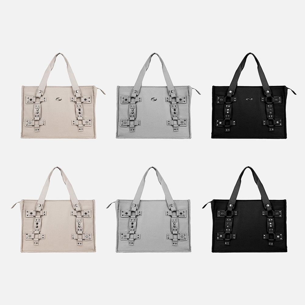 HIERARCHY STUDIOS ENE - Black Metal Plate Stud Tote Bag