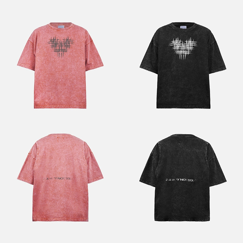 Washed Pink Hearts Logo Boxy Oversized T-Shirt