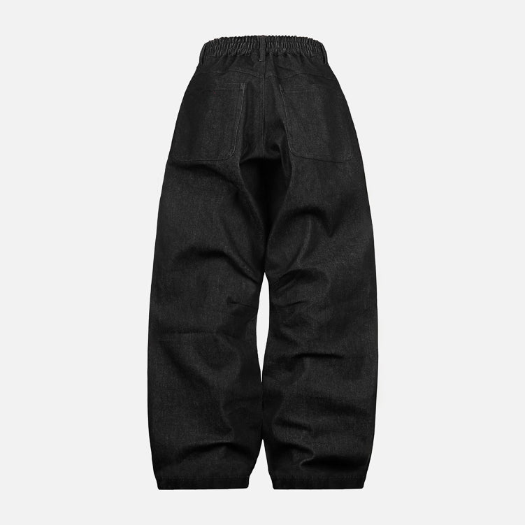 Black Studs Raw Baggy Denim Pants