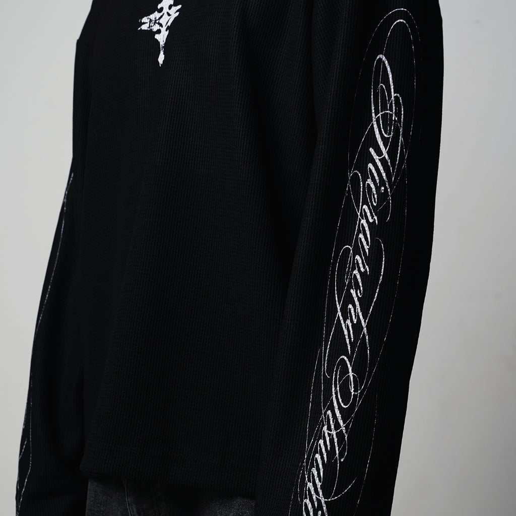 Black CC Thermal Waffle Boxy Long Sleeve