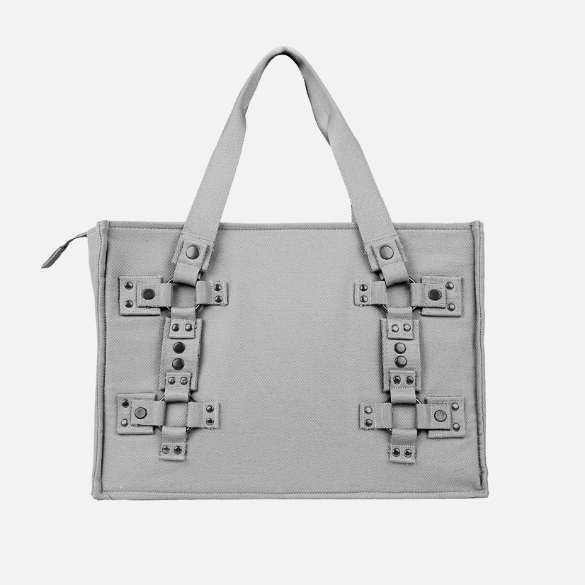HIERARCHY STUDIOS ENE - Grey Metal Plate Stud Tote Bag