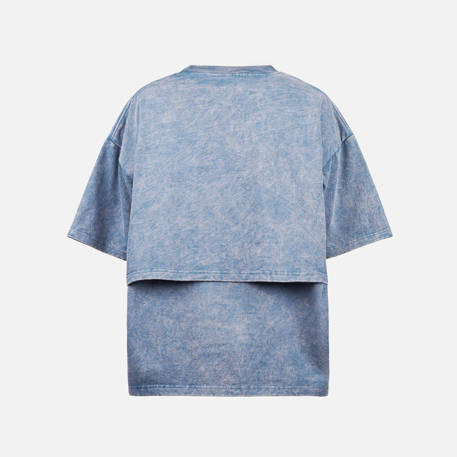 Washed Blue Layered ENE Boxy Oversized T-Shirt