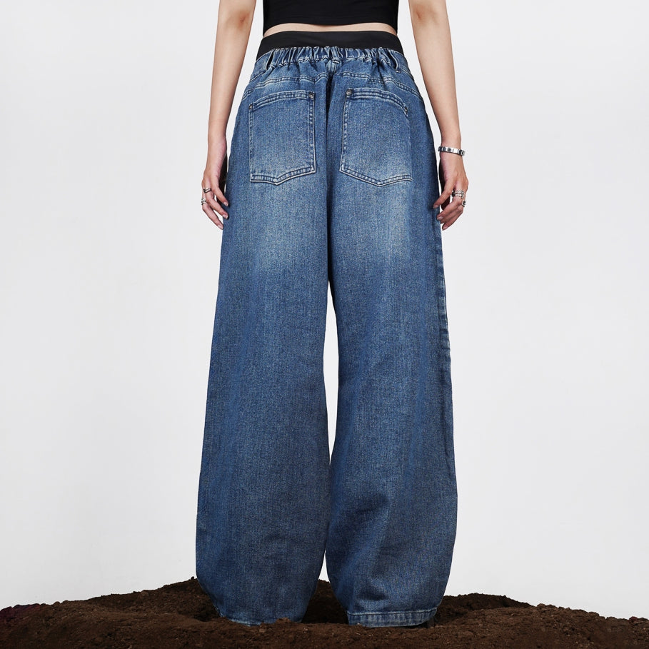 Washed Blue Ripped Baggy Denim Jeans