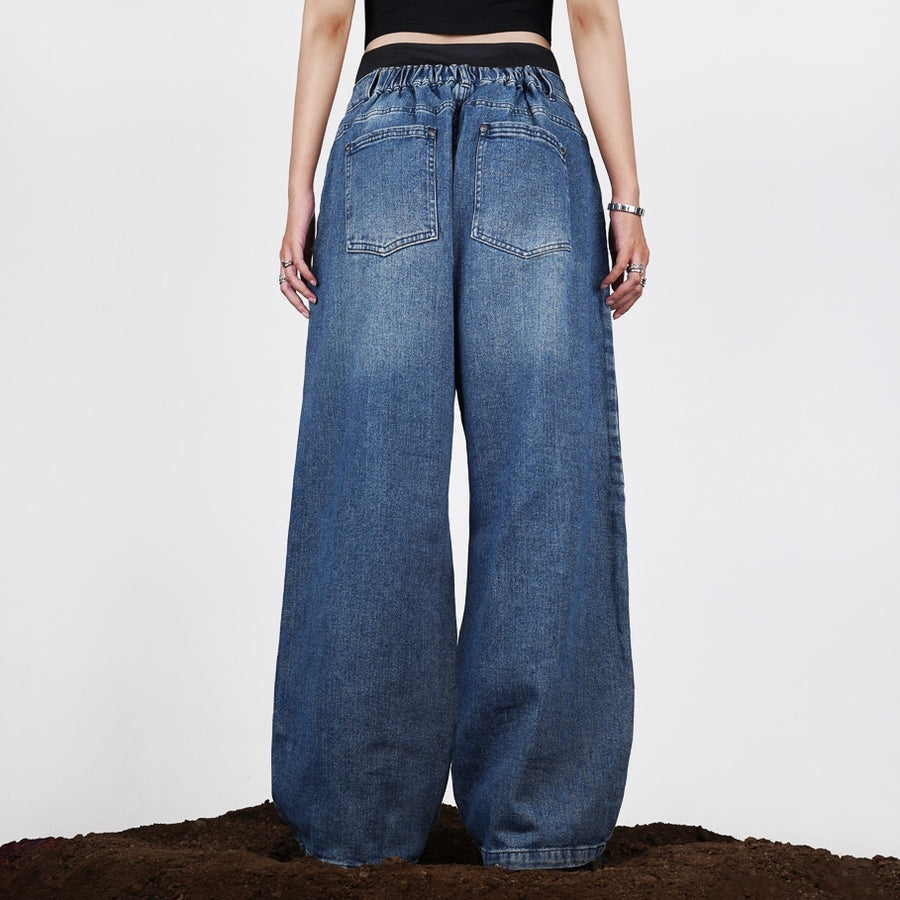 Washed Blue Ripped Baggy Denim Jeans