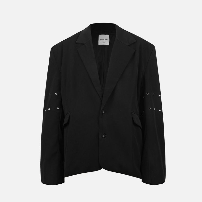 Black Metal Logo Oversized Blazer