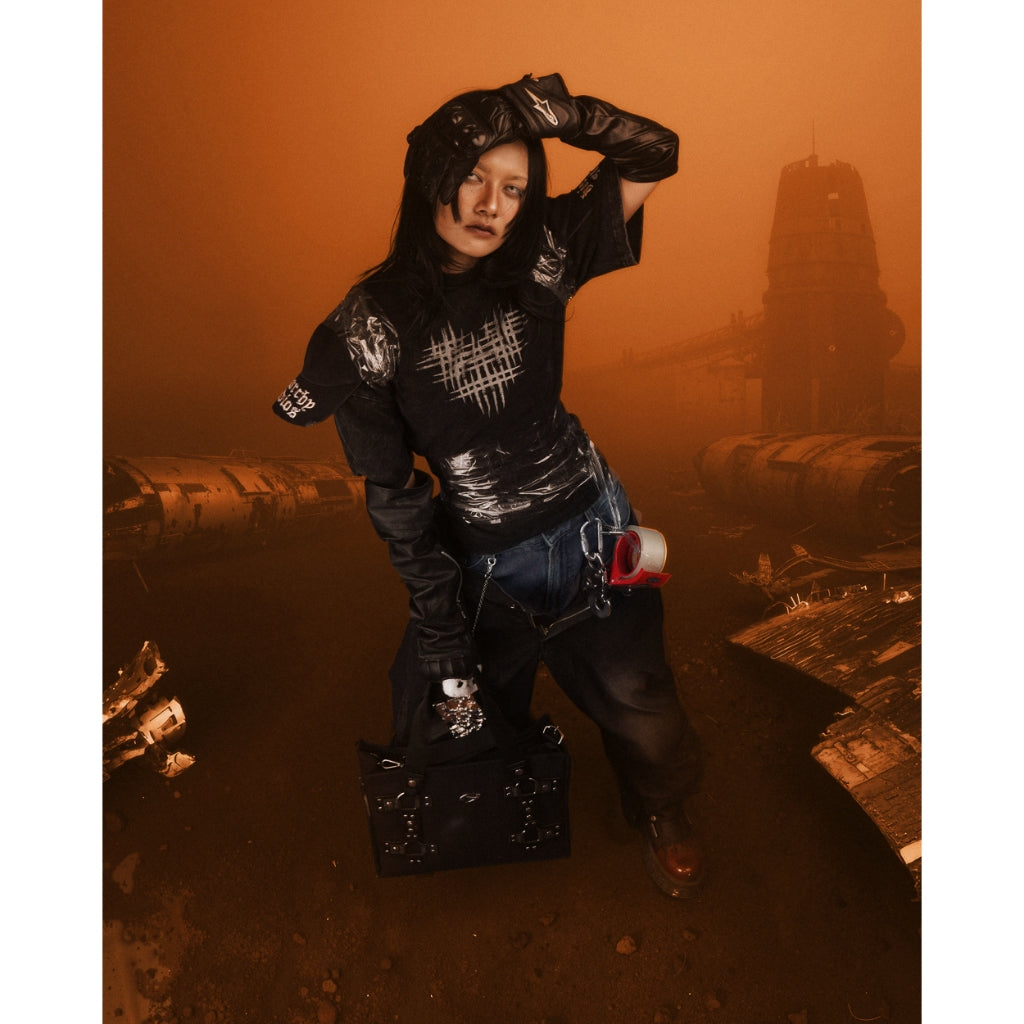 HIERARCHY STUDIOS ENE - Black Metal Plate Stud Tote Bag