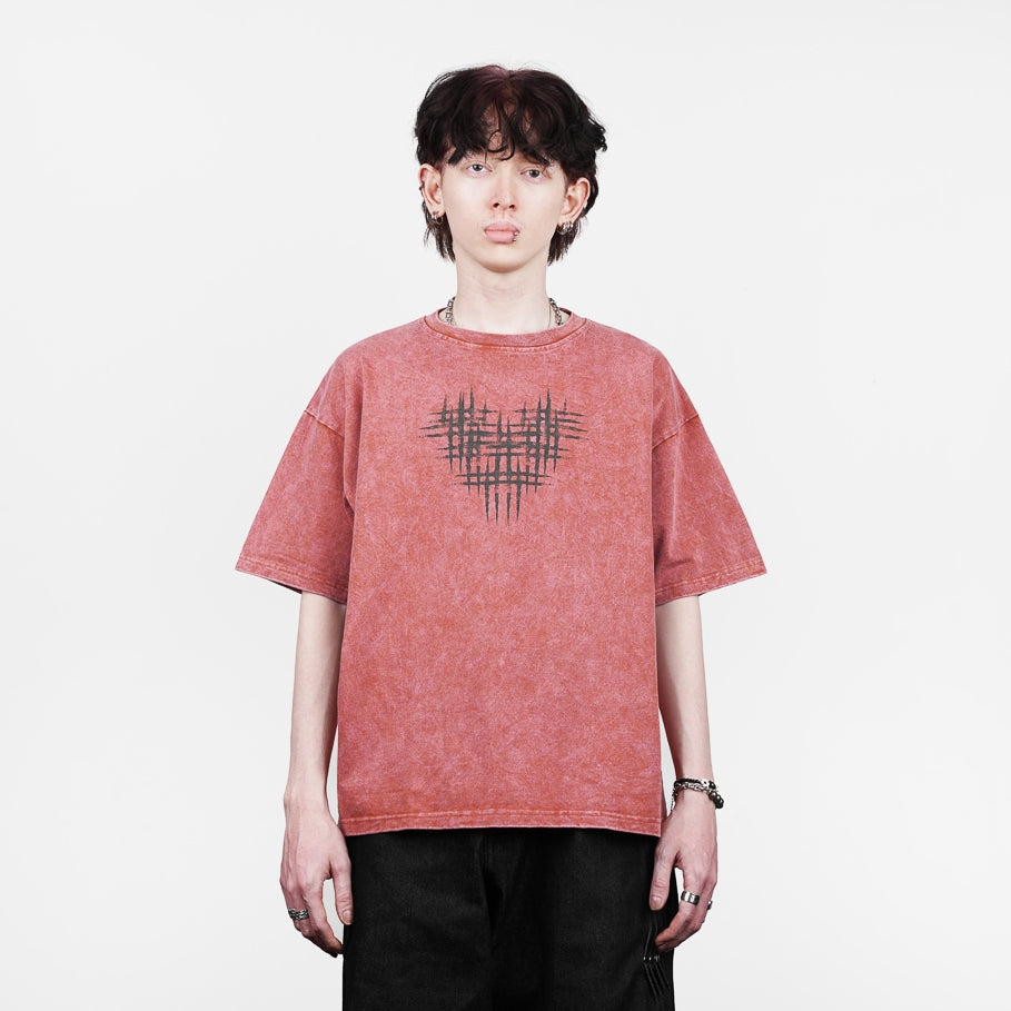 Washed Pink Hearts Logo Boxy Oversized T-Shirt