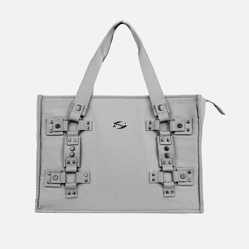 HIERARCHY STUDIOS ENE - Grey Metal Plate Stud Tote Bag