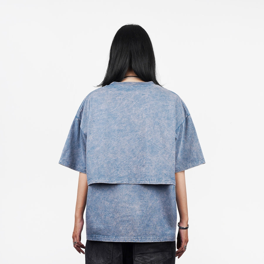 Washed Blue Layered ENE Boxy Oversized T-Shirt