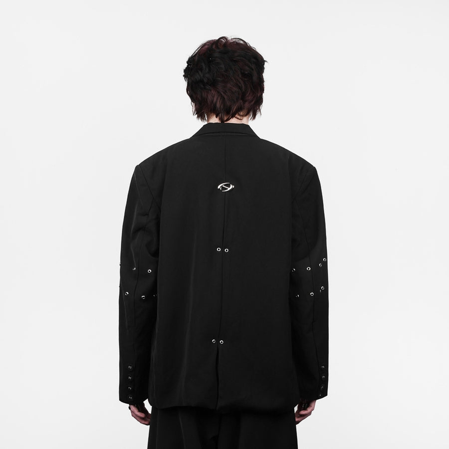 Black Metal Logo Oversized Blazer