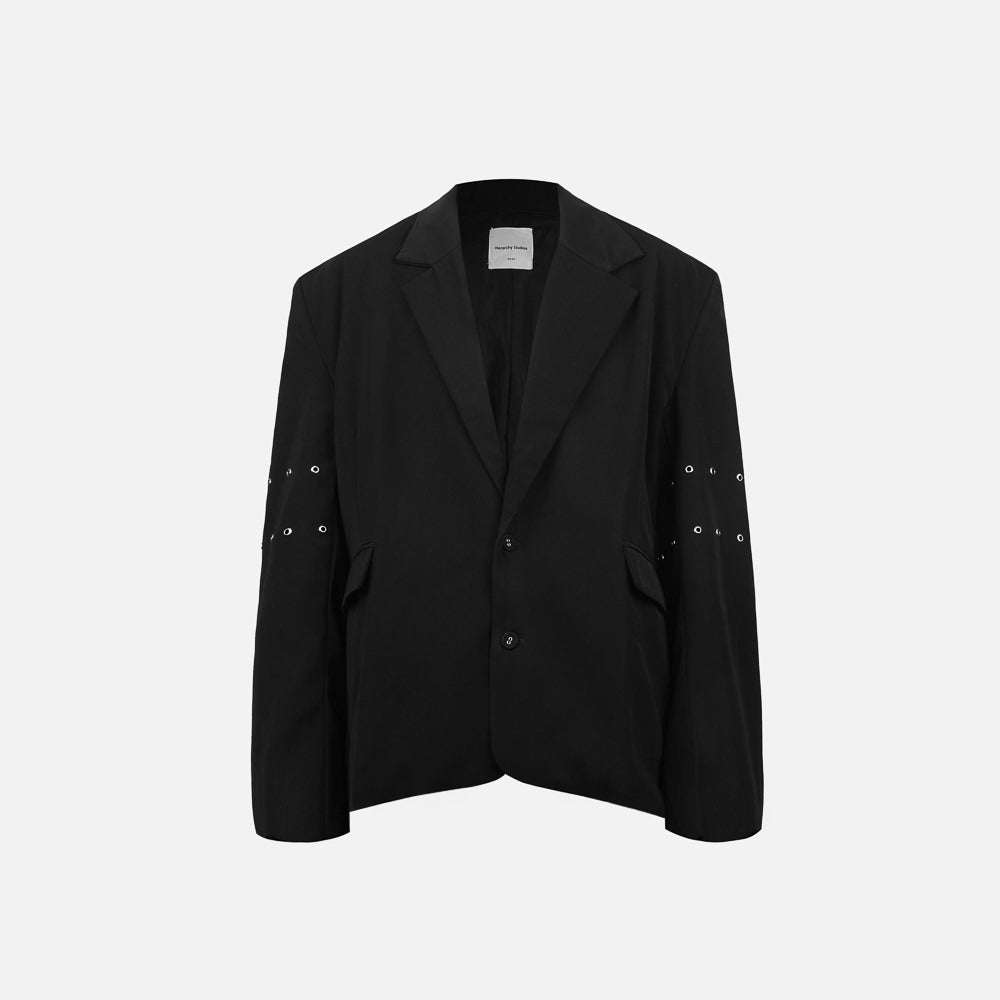 Black Metal Logo Oversized Blazer