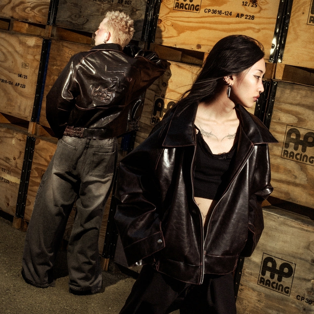Hierarchy Studios - Brown Chameleon Boxy Leather Jacket