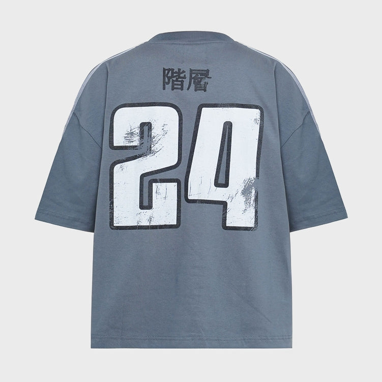 HIERARCHY STUDIOS TMTNW - Slate Blue Four Stripes Boxy Oversized T-Shirt