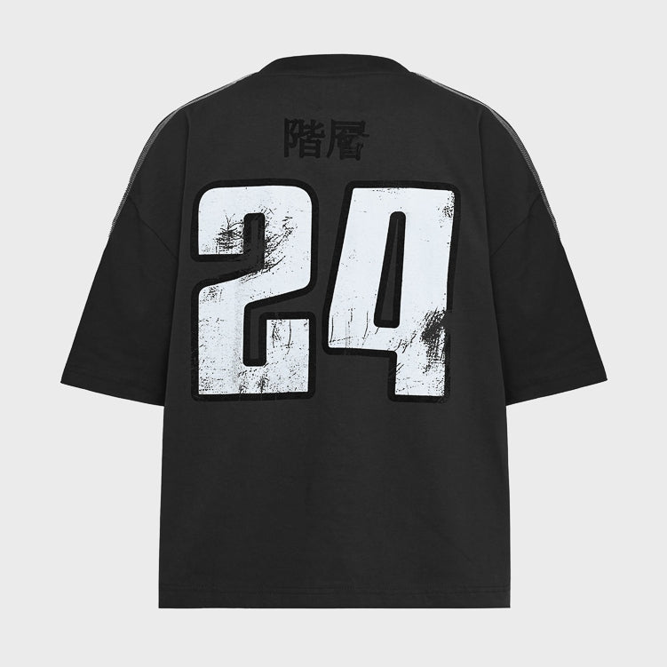 HIERARCHY STUDIOS TMTNW - Dark Grey Four Stripes Boxy Oversized T-Shirt
