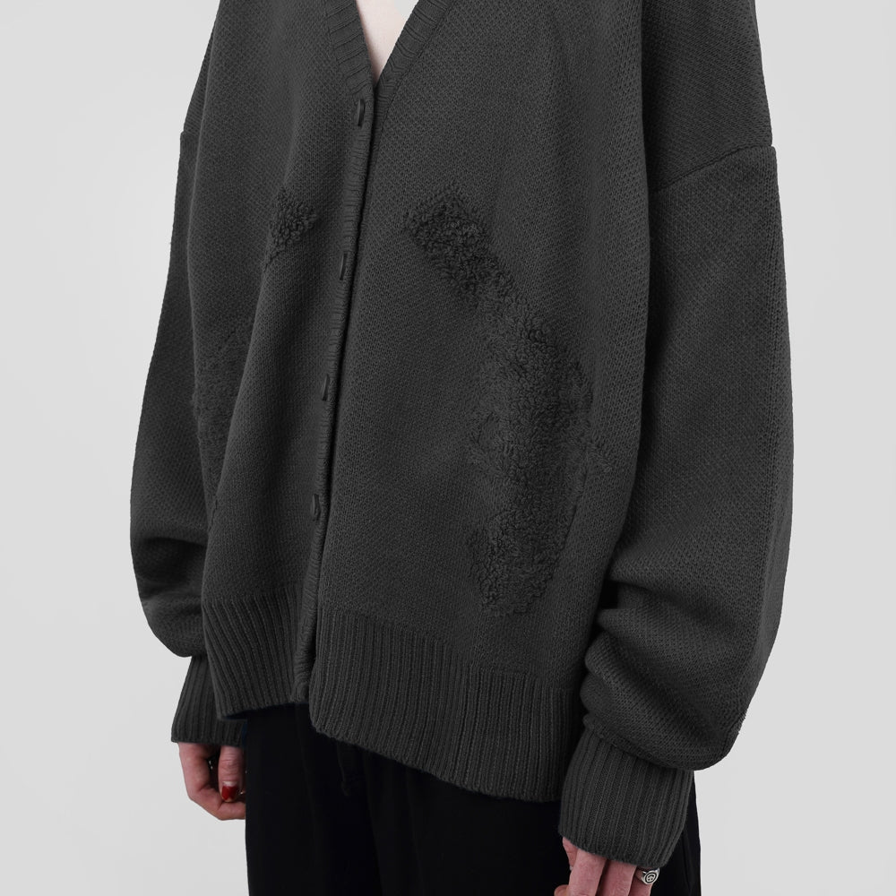 Hierarchy Studios FA - Dark Grey Distressed Gun Oversized Knit Cardigan