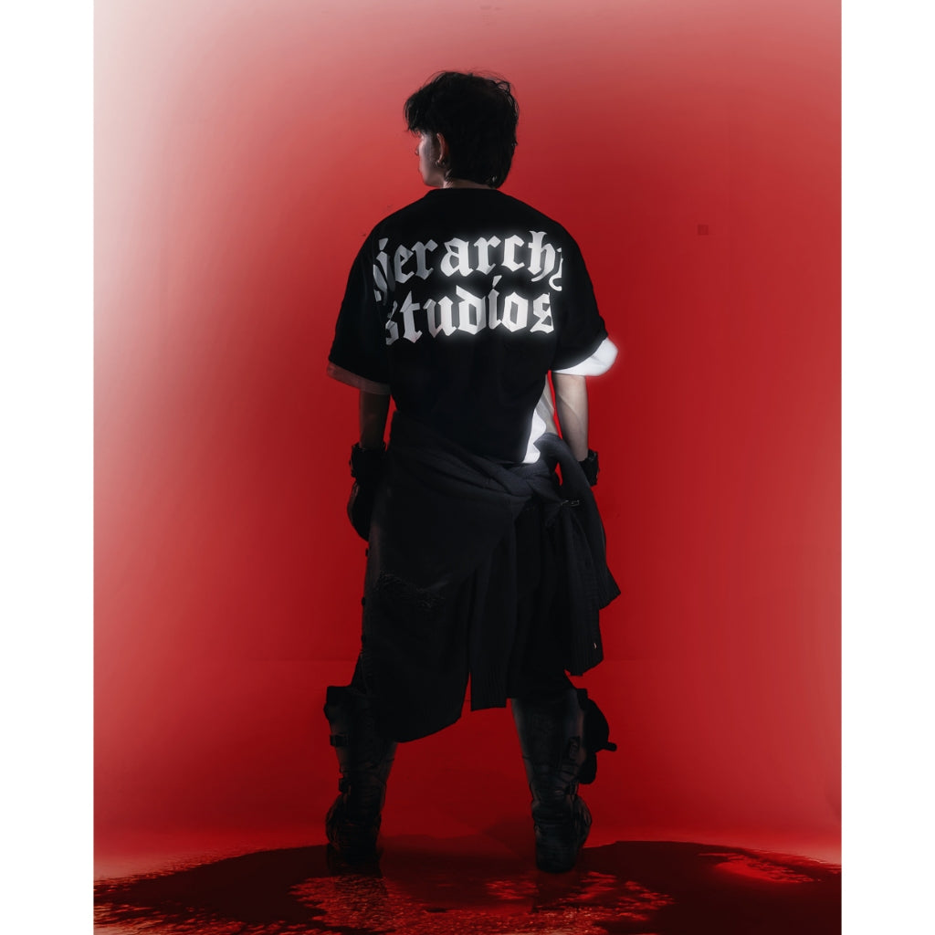 Hierarchy Studios FA - Black Embossed Cross Gun Wide Boxy Oversized T-Shirt