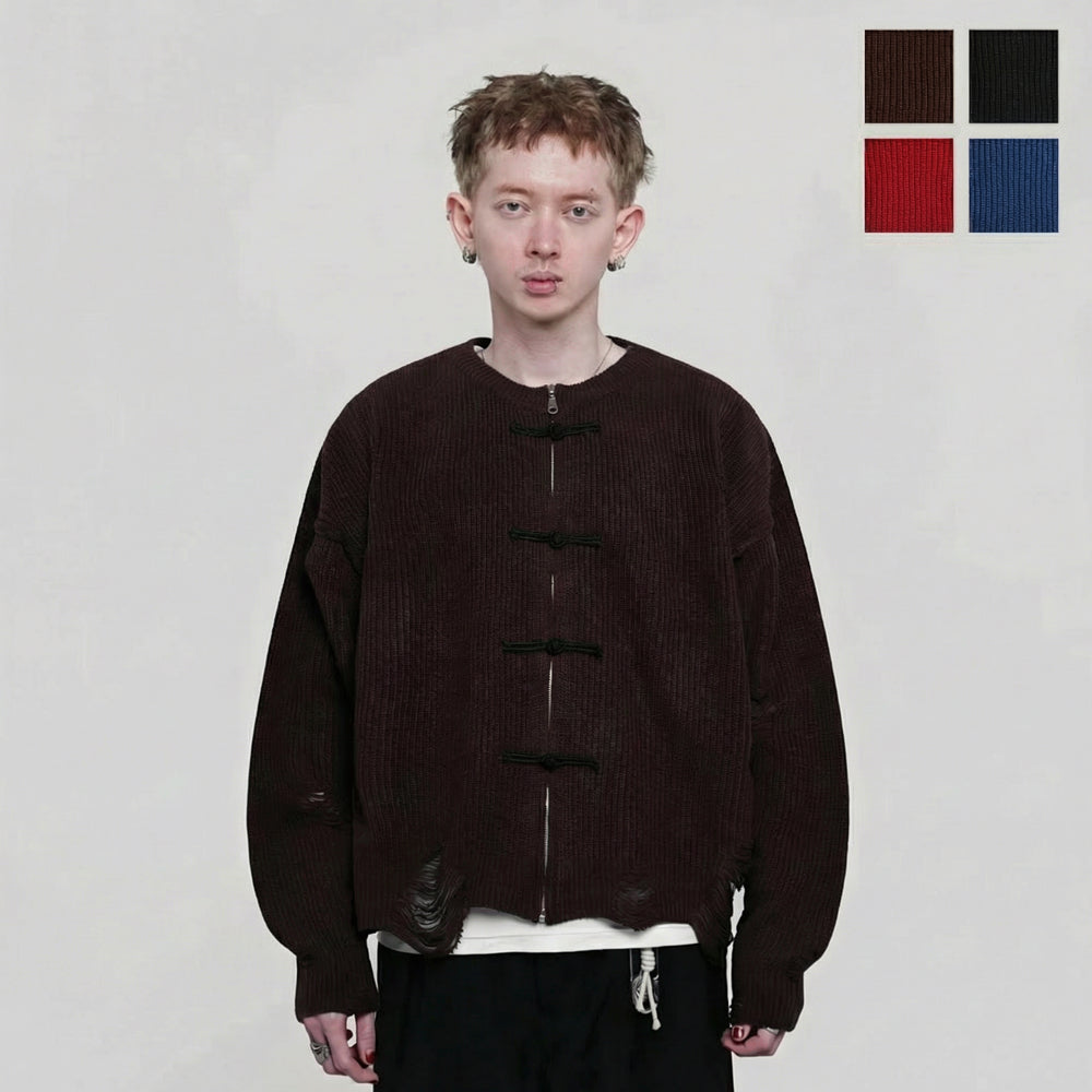 Hierarchy Studios - Distressed Chinese / Shanghai Knit Zipper Sweater