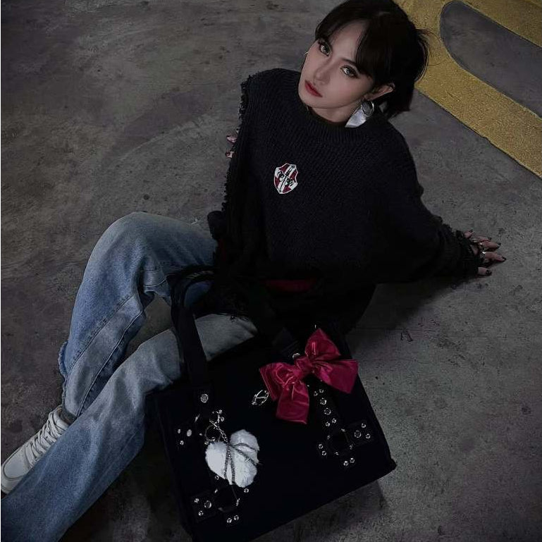 PRE ORDER Black Metal Plate Stud Tote Bag