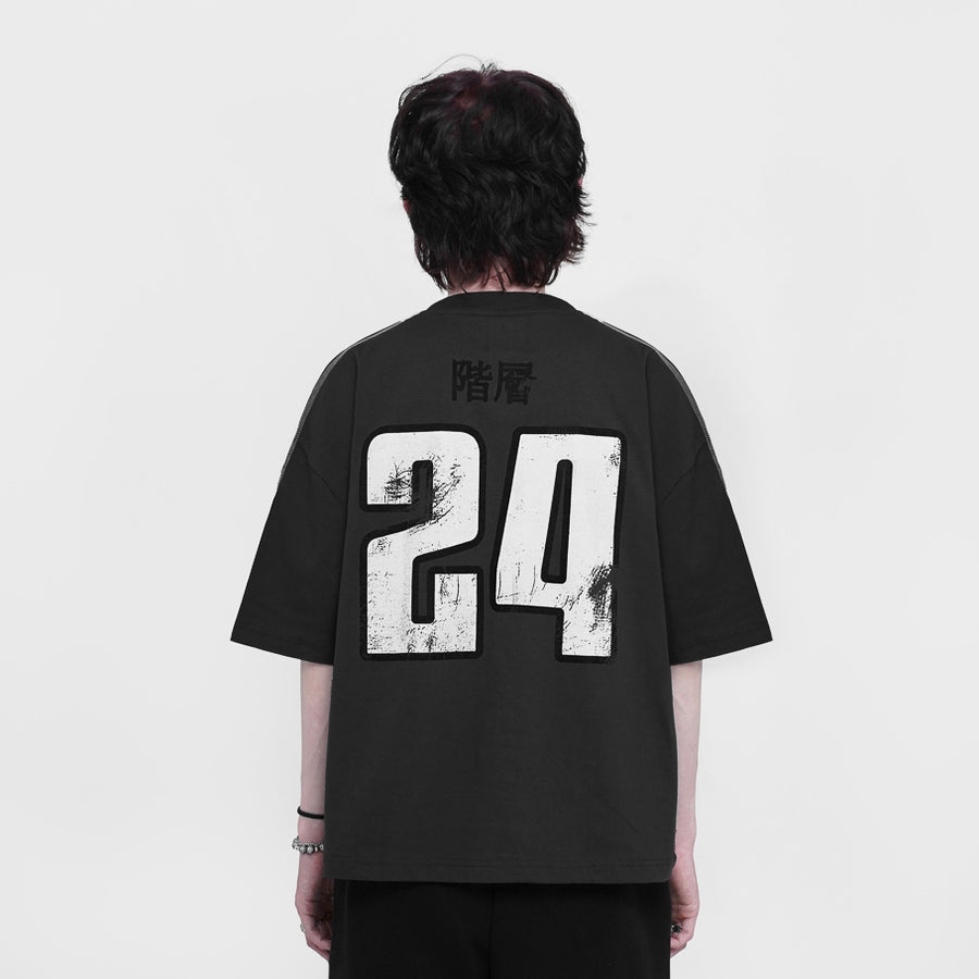 HIERARCHY STUDIOS TMTNW - Dark Grey Four Stripes Boxy Oversized T-Shirt