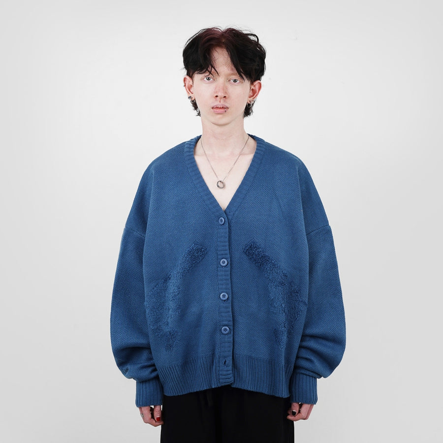 Hierarchy Studios FA - Blue Distressed Gun Oversized Knit Cardigan
