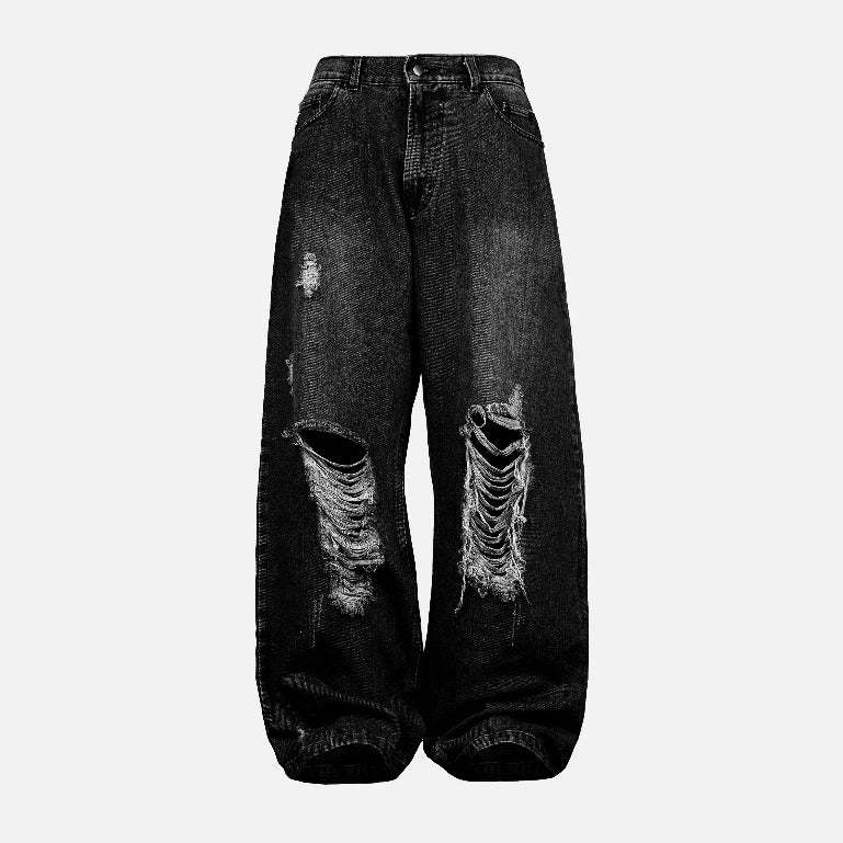 Washed Blue Ripped Baggy Denim Jeans