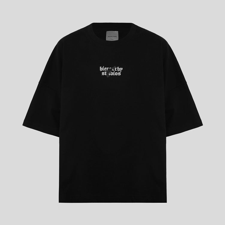Hierarchy Studios FA - Black Embossed Cross Gun Wide Boxy Oversized T-Shirt