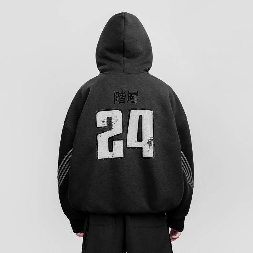 Hierarchy Studios FS - Black Four Stripes Boxy Oversized Hoodie