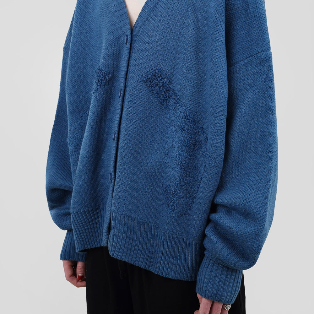 Hierarchy Studios FA - Blue Distressed Gun Oversized Knit Cardigan