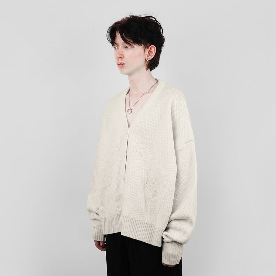Hierarchy Studios FA - White Distressed Gun Oversized Knit Cardigan