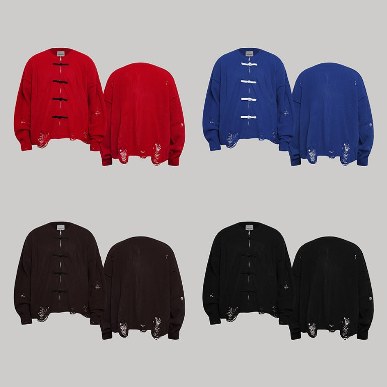 Hierarchy Studios - Distressed Chinese / Shanghai Knit Zipper Sweater
