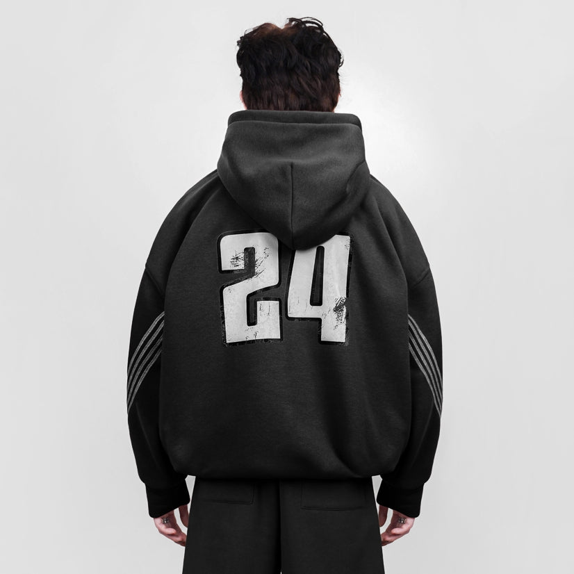 Hierarchy Studios FS - Black Four Stripes Boxy Oversized Hoodie