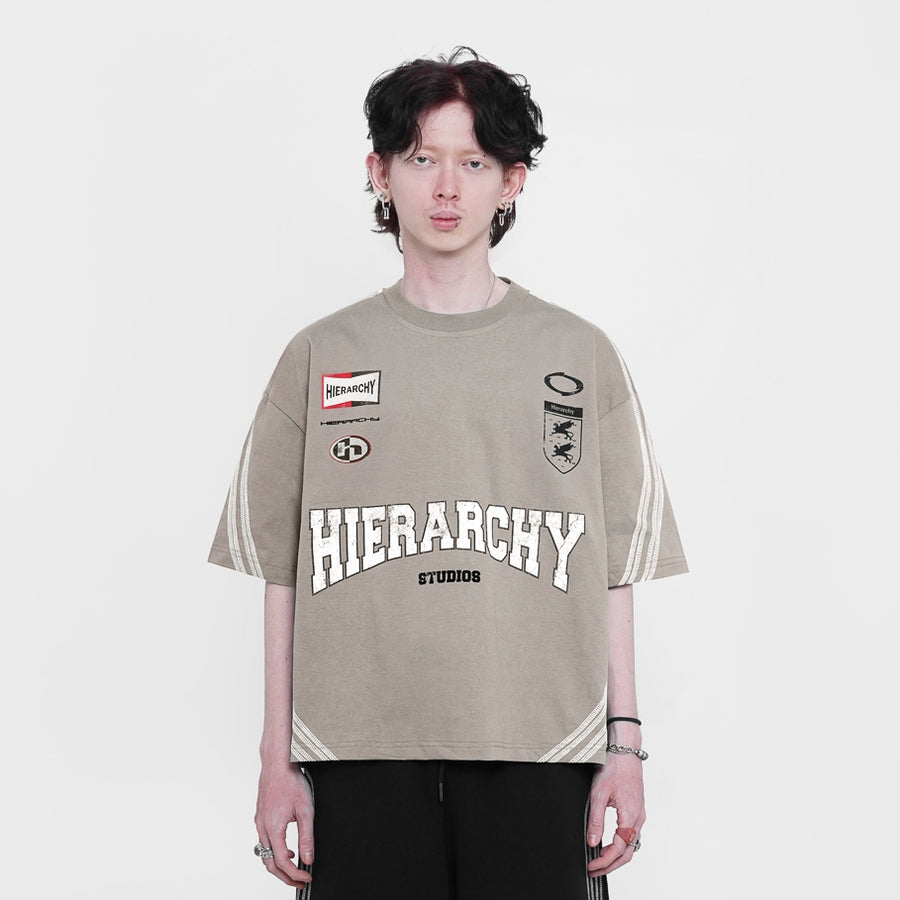 HIERARCHY STUDIOS TMTNW - Beige Four Stripes Boxy Oversized T-Shirt