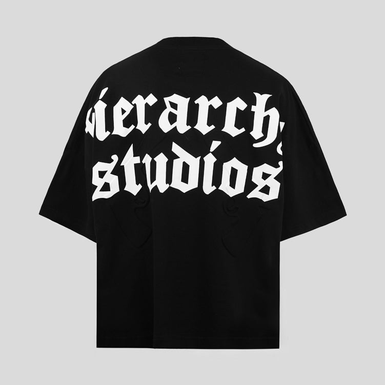 Hierarchy Studios FA - Black Embossed Cross Gun Wide Boxy Oversized T-Shirt