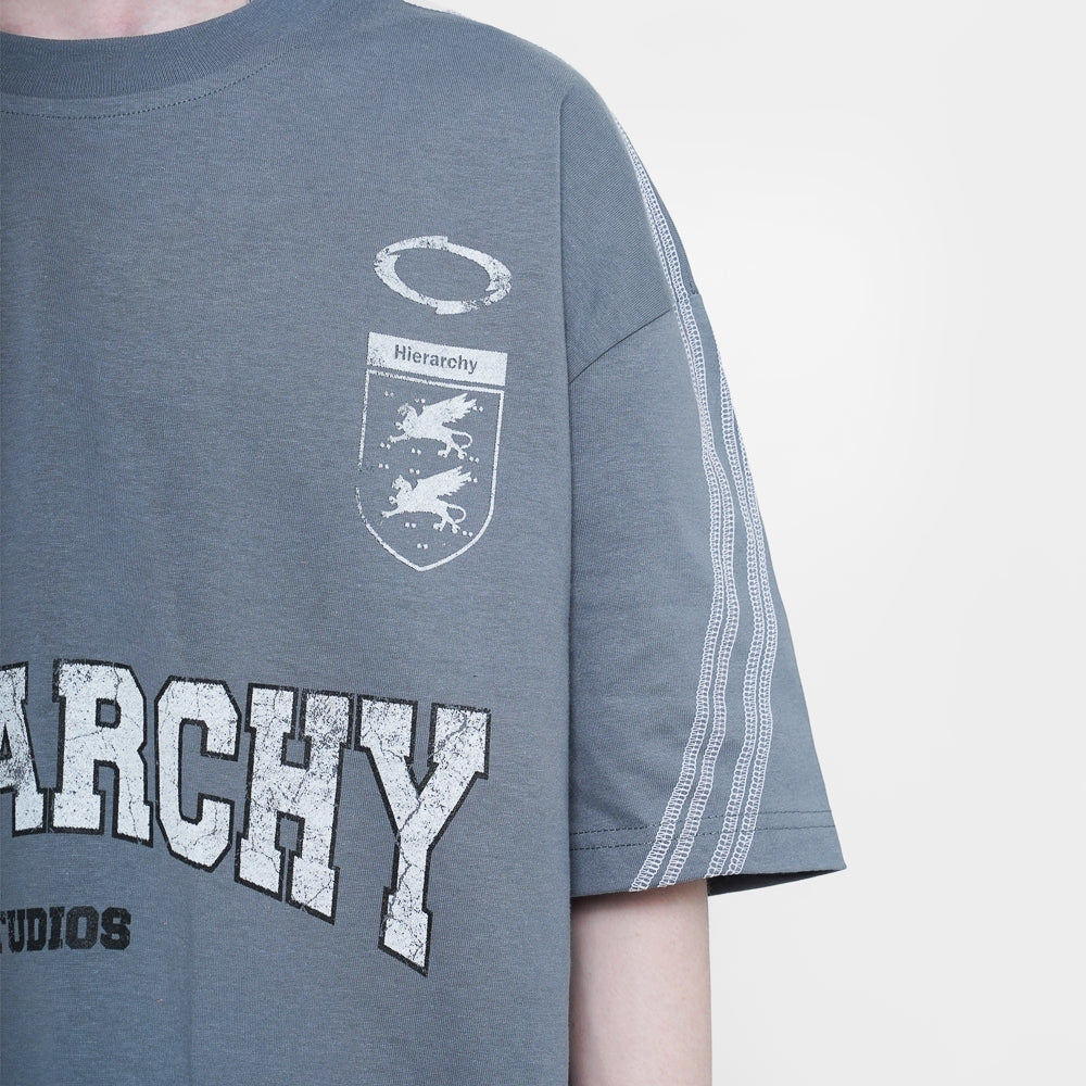HIERARCHY STUDIOS TMTNW - Slate Blue Four Stripes Boxy Oversized T-Shirt