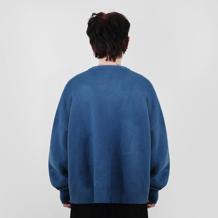 Hierarchy Studios FA - Blue Distressed Gun Oversized Knit Cardigan