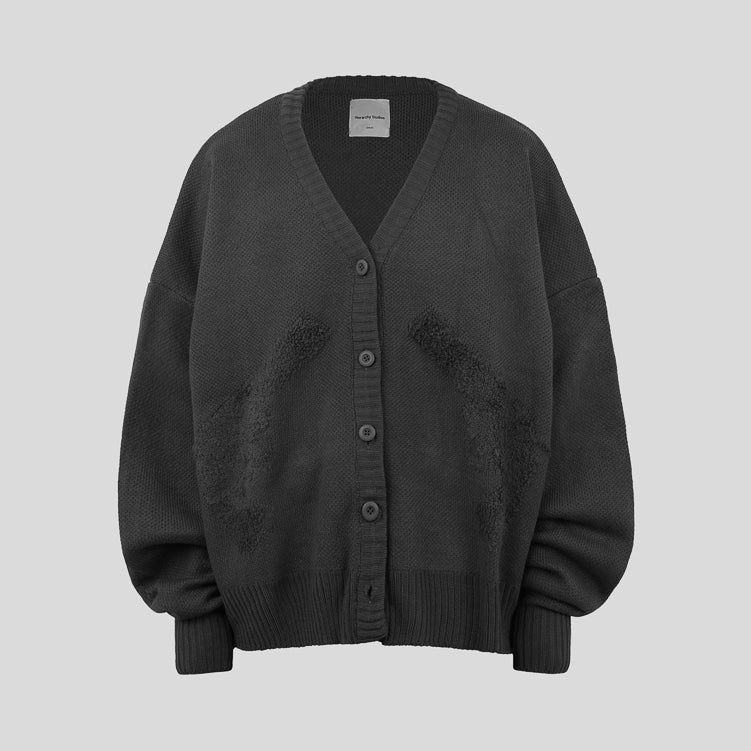 Hierarchy Studios FA - Dark Grey Distressed Gun Oversized Knit Cardigan