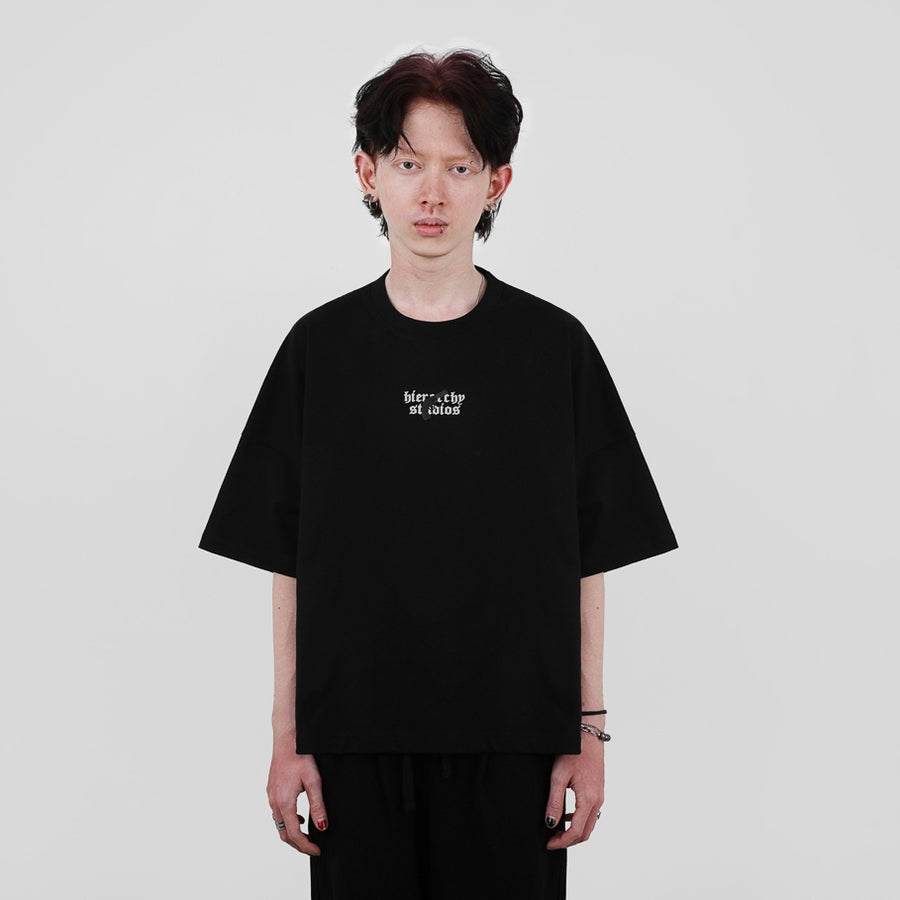 Hierarchy Studios FA - Black Embossed Cross Gun Wide Boxy Oversized T-Shirt