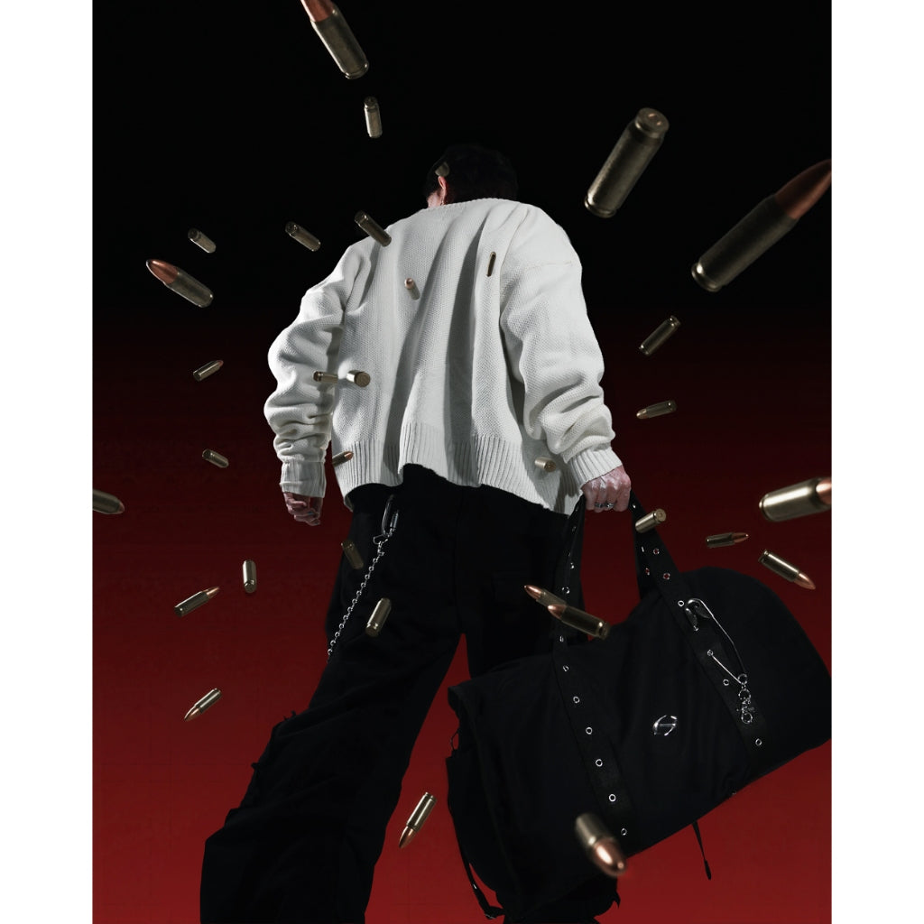 Hierarchy Studios FA - White Distressed Gun Oversized Knit Cardigan