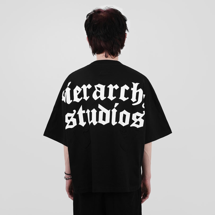 Hierarchy Studios FA - Black Embossed Cross Gun Wide Boxy Oversized T-Shirt