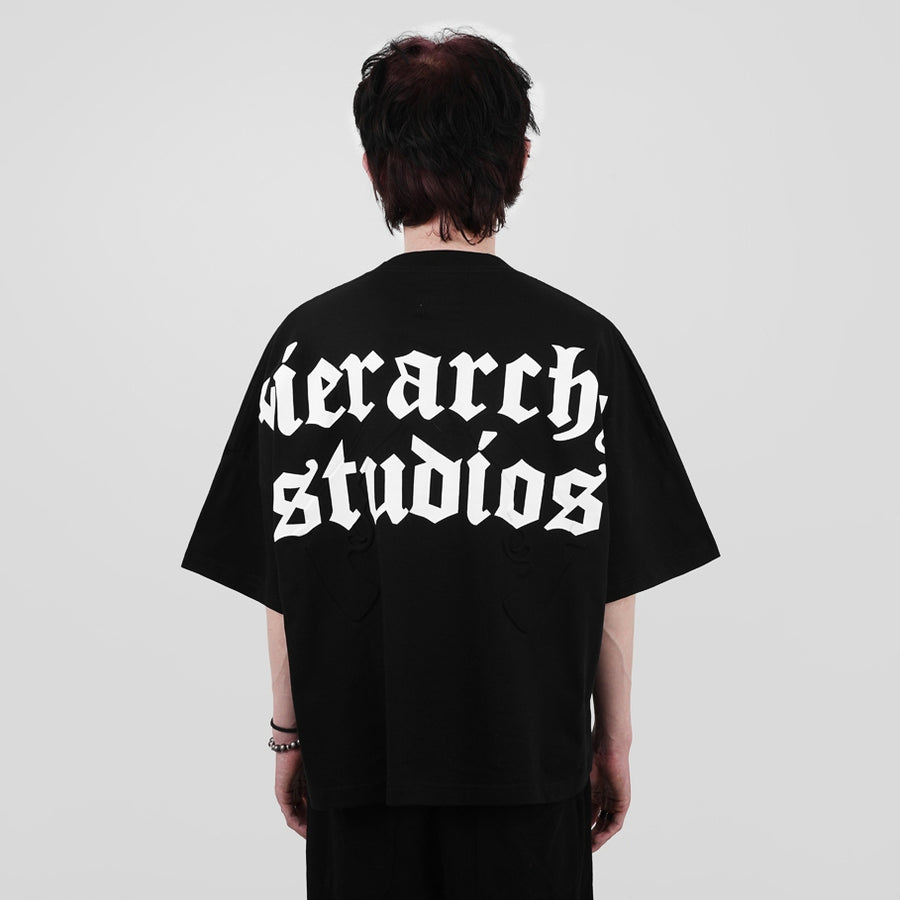 Hierarchy Studios FA - Black Embossed Cross Gun Wide Boxy Oversized T-Shirt