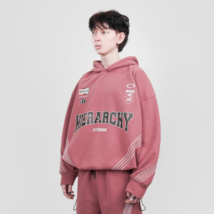 Hierarchy Studios FS - Dusty Pink Four Stripes Boxy Oversized Hoodie
