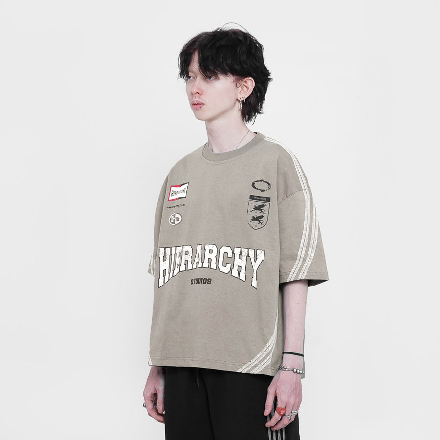 HIERARCHY STUDIOS TMTNW - Beige Four Stripes Boxy Oversized T-Shirt