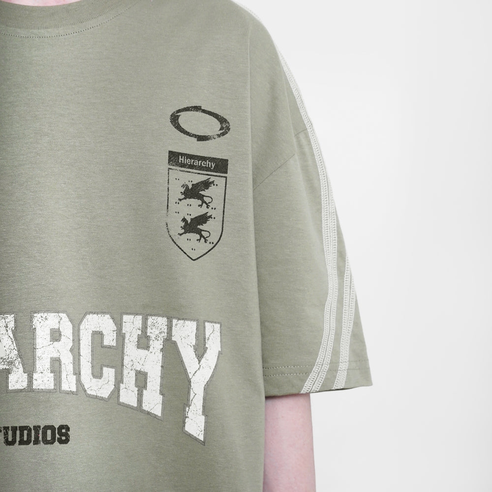 HIERARCHY STUDIOS TMTNW - Sage Green Four Stripes Boxy Oversized T-Shirt