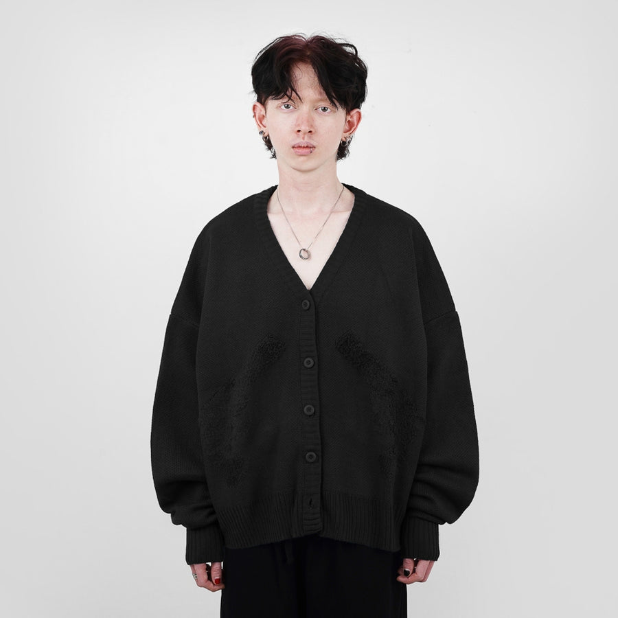 Hierarchy Studios FA - Black Distressed Gun Oversized Knit Cardigan