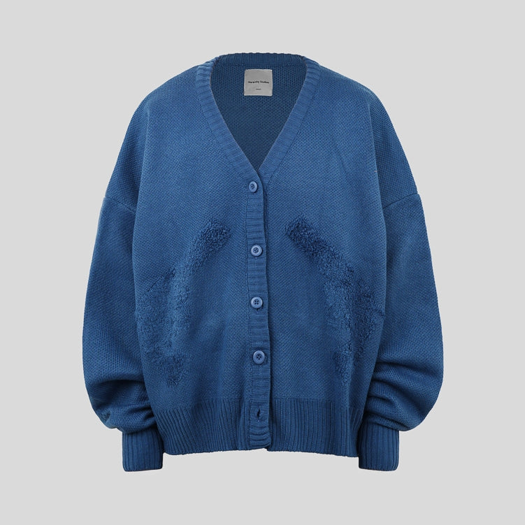 Hierarchy Studios FA - Blue Distressed Gun Oversized Knit Cardigan