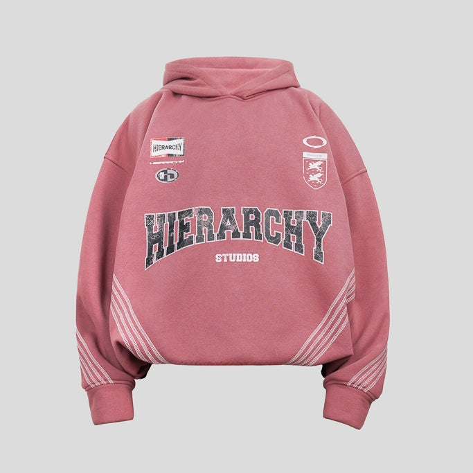 Hierarchy Studios FS - Dusty Pink Four Stripes Boxy Oversized Hoodie