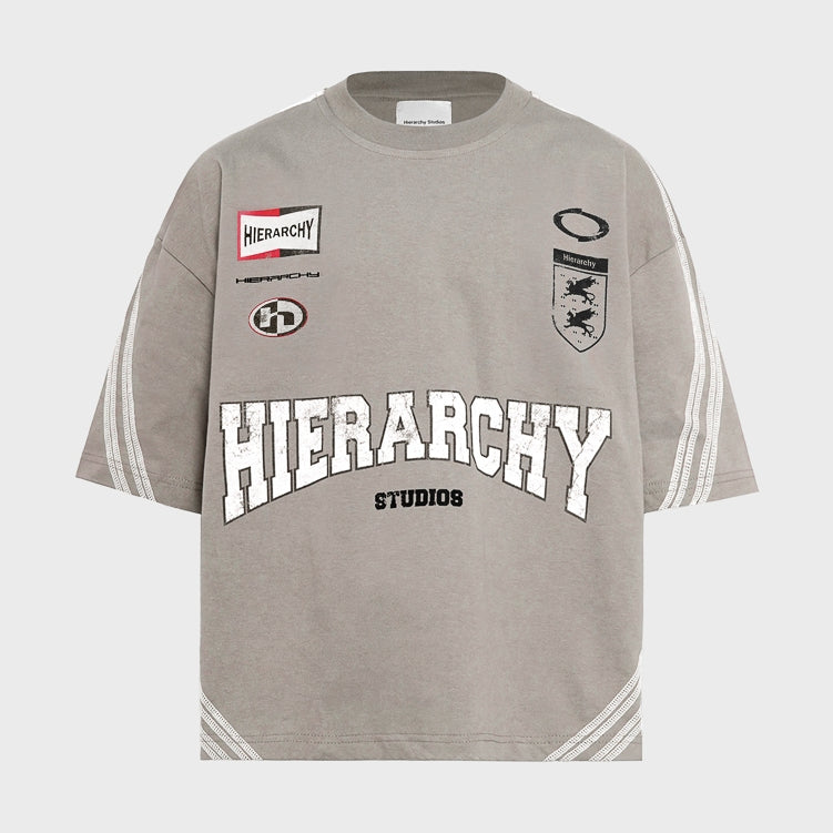 HIERARCHY STUDIOS TMTNW - Beige Four Stripes Boxy Oversized T-Shirt