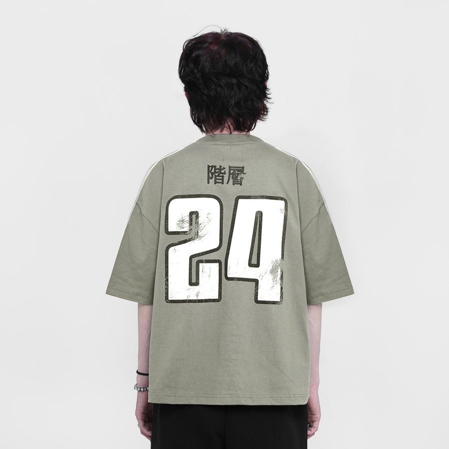 HIERARCHY STUDIOS TMTNW - Sage Green Four Stripes Boxy Oversized T-Shirt