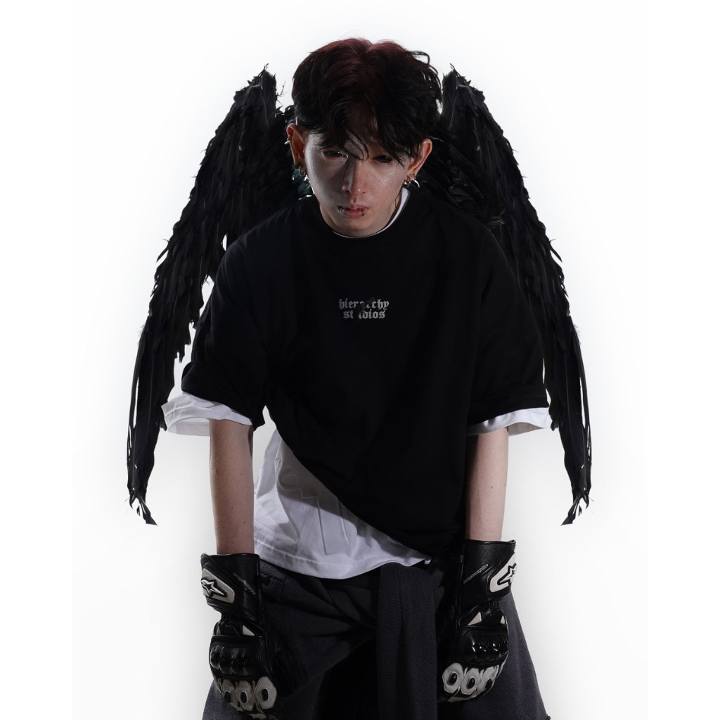 Hierarchy Studios FA - Black Embossed Cross Gun Wide Boxy Oversized T-Shirt