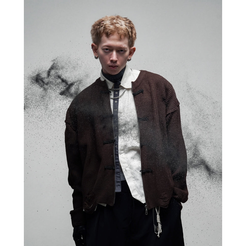 Hierarchy Studios - Distressed Chinese / Shanghai Knit Zipper Sweater